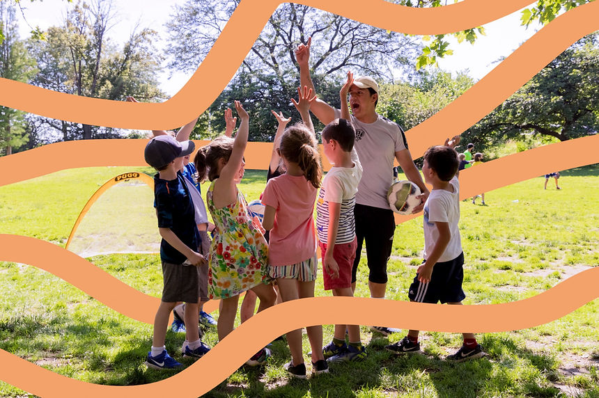 Adult with children playing
