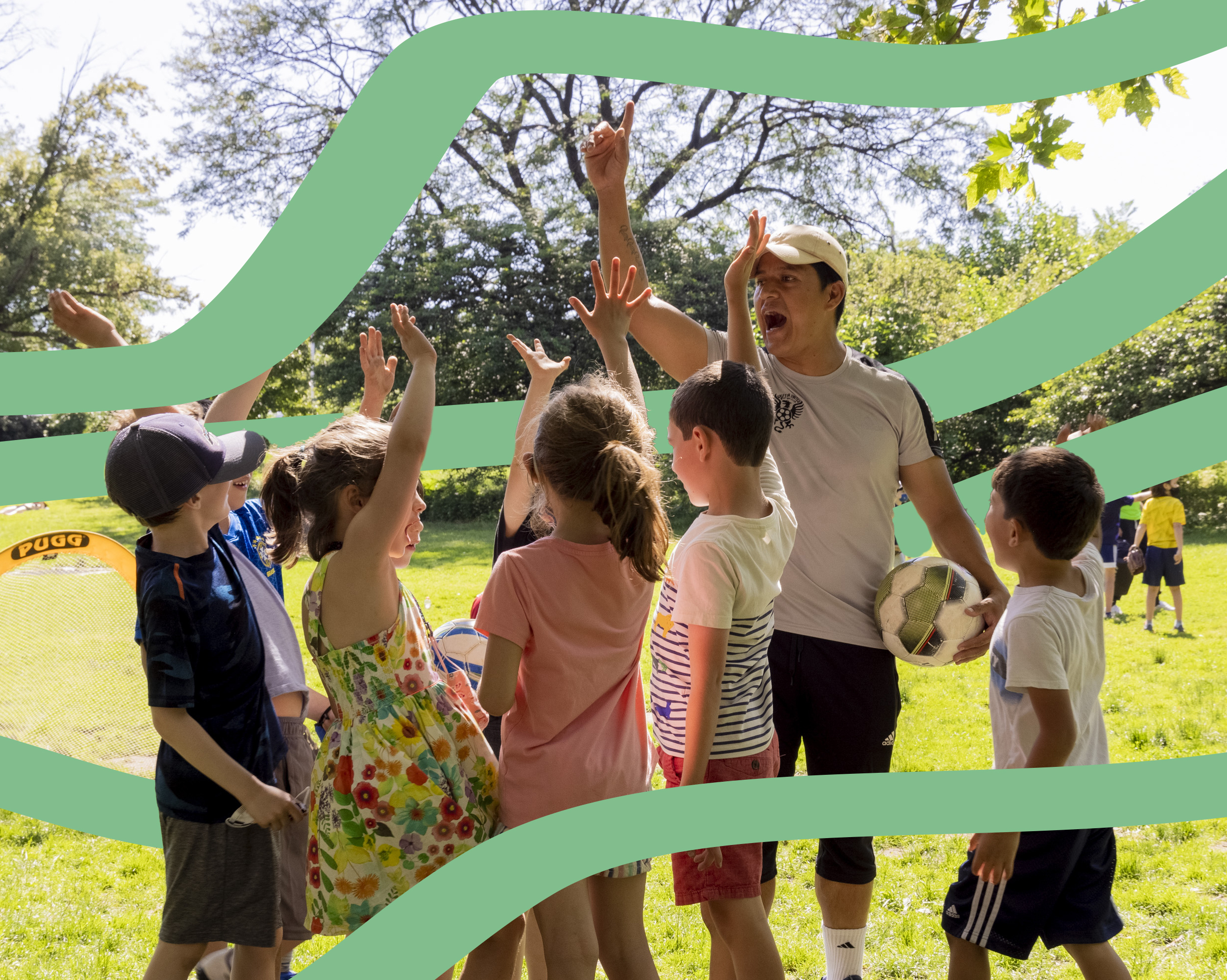 Kids and instructor playing outdoors